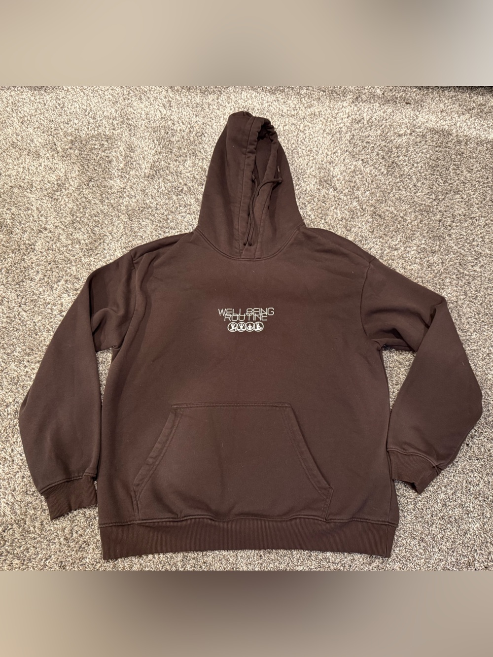 H&M Wellbeing Routine Graphic Hoodie Brown Loose Fit Size L